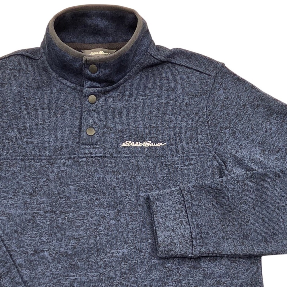 Eddie Bauer Radiator Fleece Snap Mock Pullover Navy Blue Heathered Mens Medium